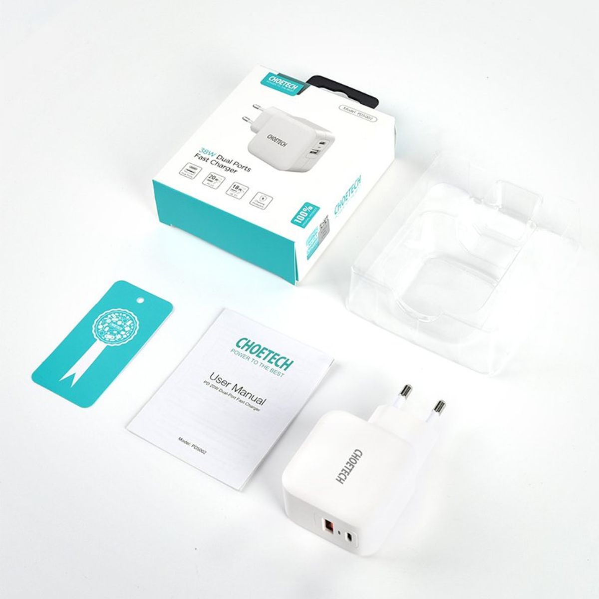 Củ sạc nhanh 38w 2 cổng Choetech PD5002- Hàng chính hãng