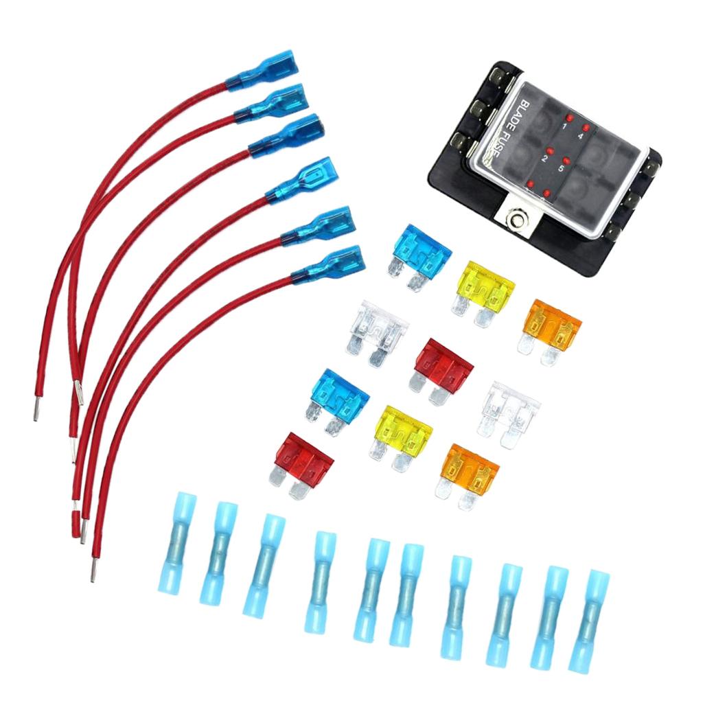 Car Motorcycle Boat Marine 6 Way Blade Fuse Box Holder Block with Cover