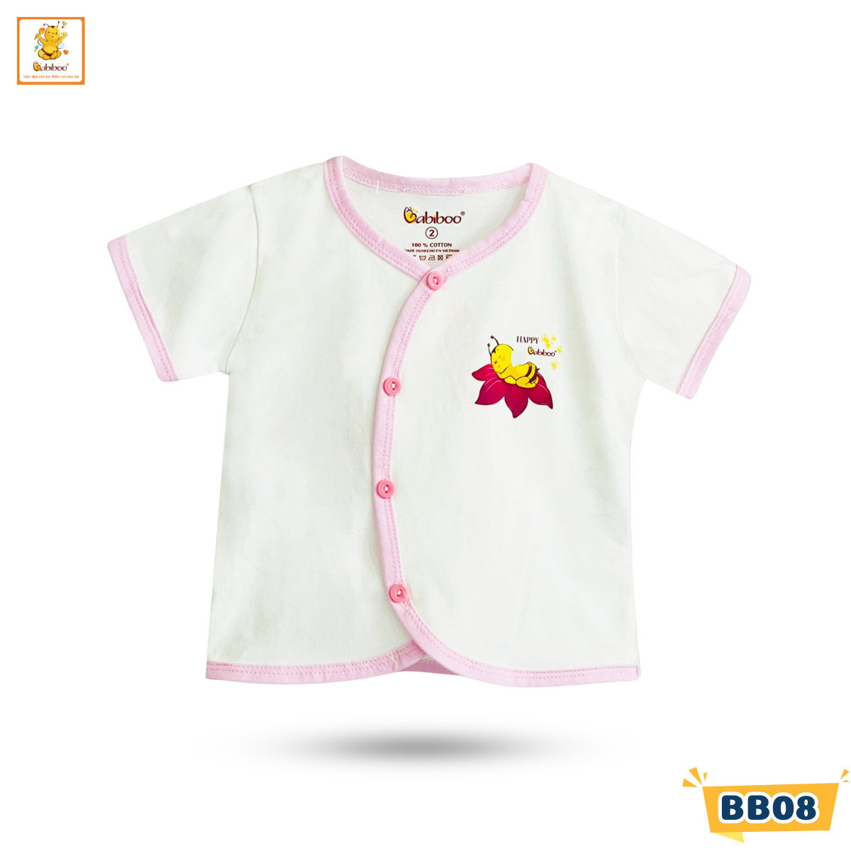 Áo sơ sinh BABIBOO viền màu xinh xắn, vải cotton mềm mịn BB08