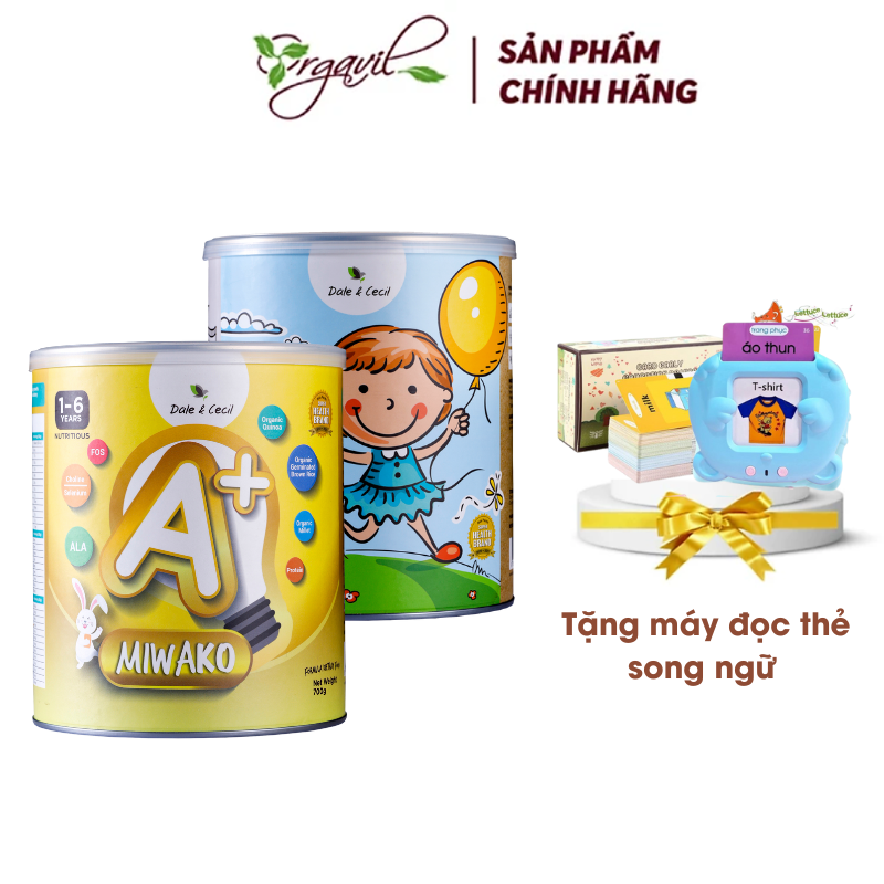 Combo 2 Hộp Sữa Hạt Miwako A+ Vị Vani &amp; Vị Gạo Hộp 700g Nhập Khẩu Malaysia, Sữa Hữu Cơ Cho Bé Từ 1 Tuổi Dị Ứng Đạm Bò Chậm Nói Giúp Phát Triển Trí Não Chiều Cao