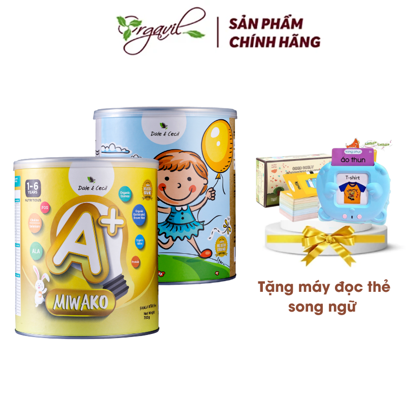 Combo 2 Hộp Sữa Hạt Miwako A+ Vị Vani &amp; Vị Gạo Hộp 700g Nhập Khẩu Malaysia, Sữa Hữu Cơ Cho Bé Từ 1 Tuổi Dị Ứng Đạm Bò Chậm Nói Giúp Phát Triển Trí Não Chiều Cao Tặng Quạt Tích Điện Mini