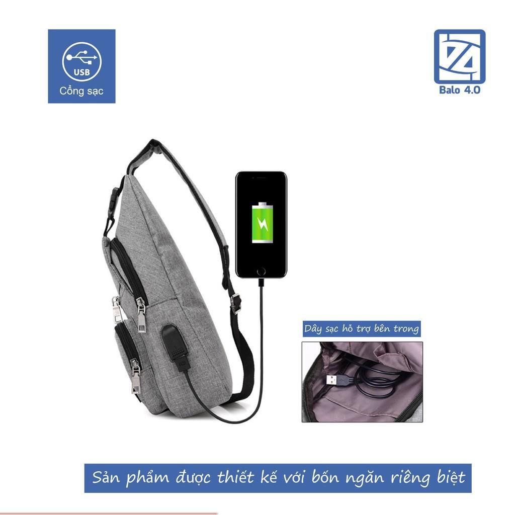Túi đeo chéo nam nữ thời trang 4 ngăn có cổng USB 208204