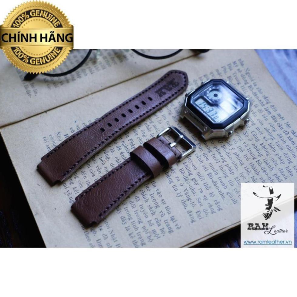 DÂY ĐỒNG HỒ DA BÒ CÀ PHÊ SỮA - DA BÒ THẬT - RAM CÀ PHÊ SỮA - RAM LEATHER -ĐỦ SIZE 18,20,22,CASIO,APPLE WATCH