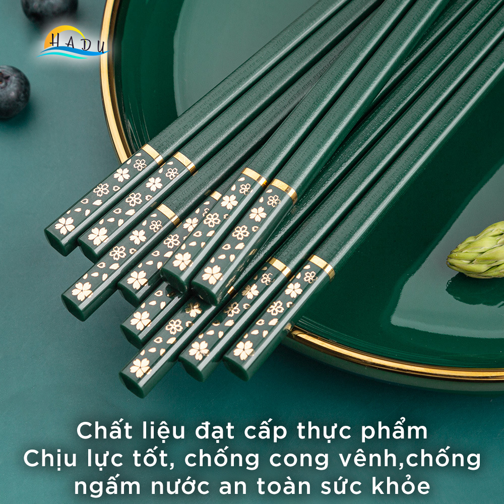 Đũa Ăn Cơm Kháng Khuẩn Cao Cấp Sợi Thủy Tinh Khảm Hoa Anh Đào Kiểu Nhật Bản Sang Trọng HADU
