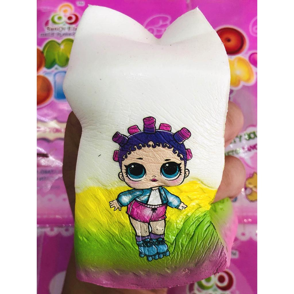 Squishy Lớn JUMBO Hình hộp sữa in hình cô gái đầu đinh tóc xoăn Đồ Chơi Xốp Giảm Stress Hình mềm mịn dễ Thương đàn hồi C