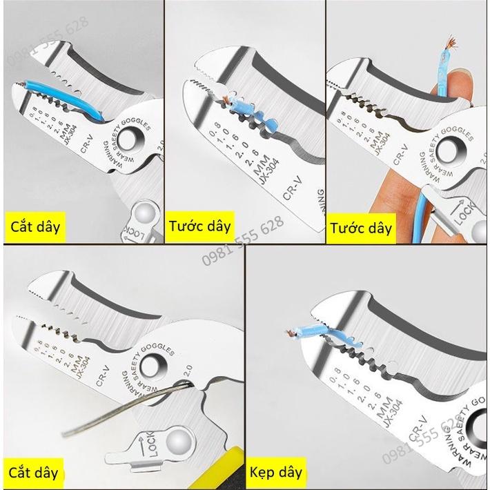 Kìm cắt tuốt dây điện đa năng kèm gọt vỏ dây điện có khoá an toàn- Kềm tuốt dây điện