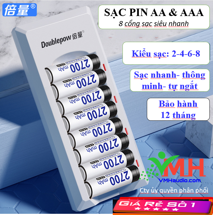 Bộ sạc pin tiểu đa năng 8 cổng Doublepow K18 sạc thông minh  sạc siêu nhanh tự ngắt Sạc được pin AA &amp; AAA  | Hàng Chính hãng