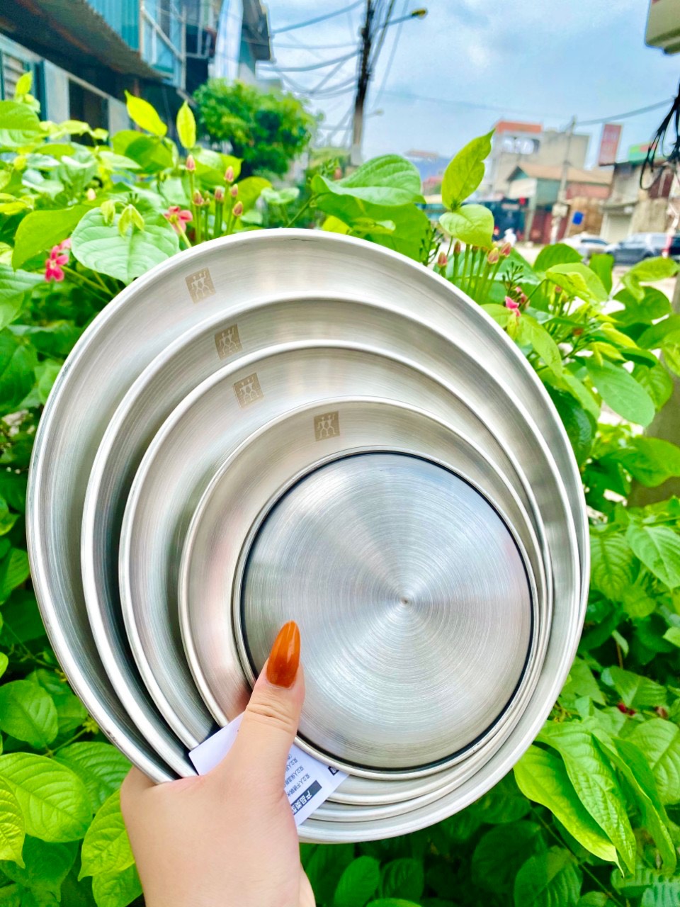 Đĩa inox 304 TINOX đĩa tròn khay inox hàn quốc chuyên dụng đựng thức ăn bánh khó phai màu DI013