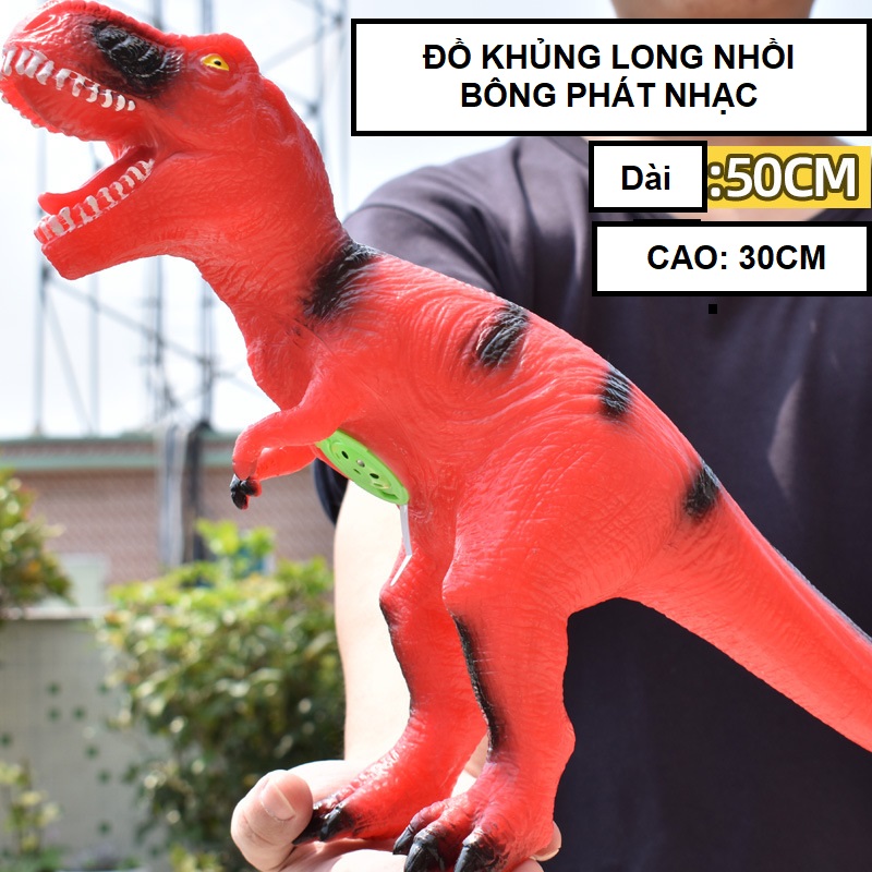 Mô hình khủng long T Rex RED Màu đỏ nhồi bông phát tiếng gầm biến thể khủng long bạo chúa Tyrannosaurus 1571 5-1 50x30Cm