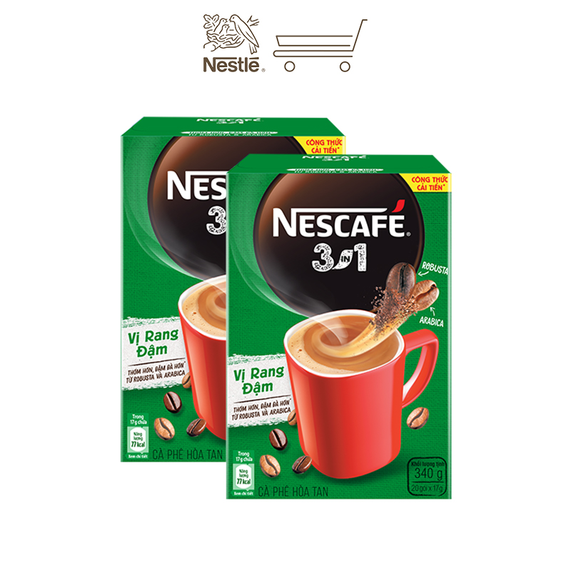 Combo 2 hộp cà phê hòa tan Nescafé 3in1 vị rang đậm - công thức cải tiến (Hộp 20 gói)
