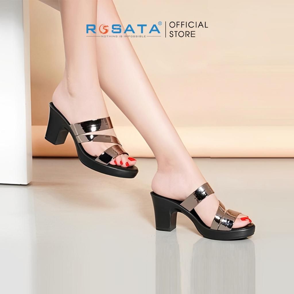 Giày sandal cao gót nữ đế vuông 7 phân mũi tròn phối kiểu ROSATA RO498 ( Bảo Hành 12 Tháng )