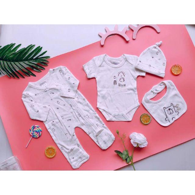 Set Body sơ sinh 4 chi tiết Little me chất đẹp cho bé hàng xuất dư