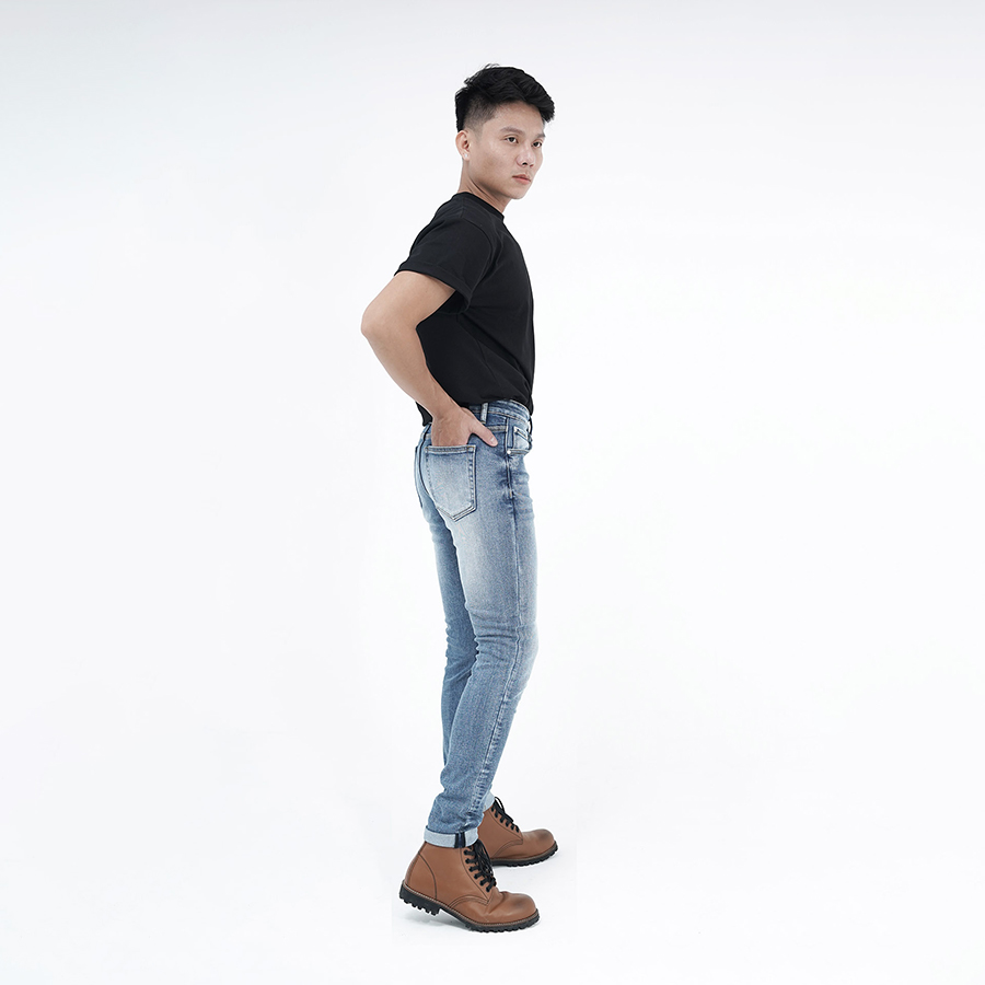 Quần Jeans Nam Cao Cấp HUNETR X-RAYS Form Slimfit Thun Màu Xanh Căn Bản D34