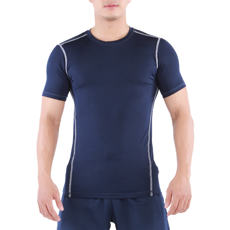 Áo Base Layer Tập Gym Nam Tay Ngắn Xanh Navy Unique