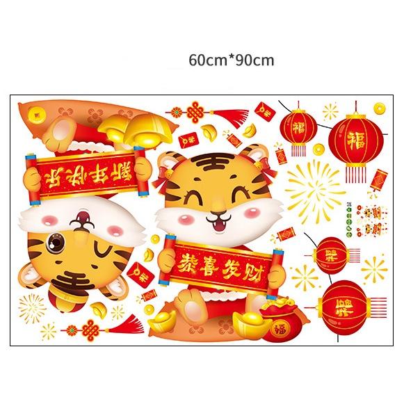 Decal trang trí Tết - Cùng 2 bạn hổ vui vẻ năm mới