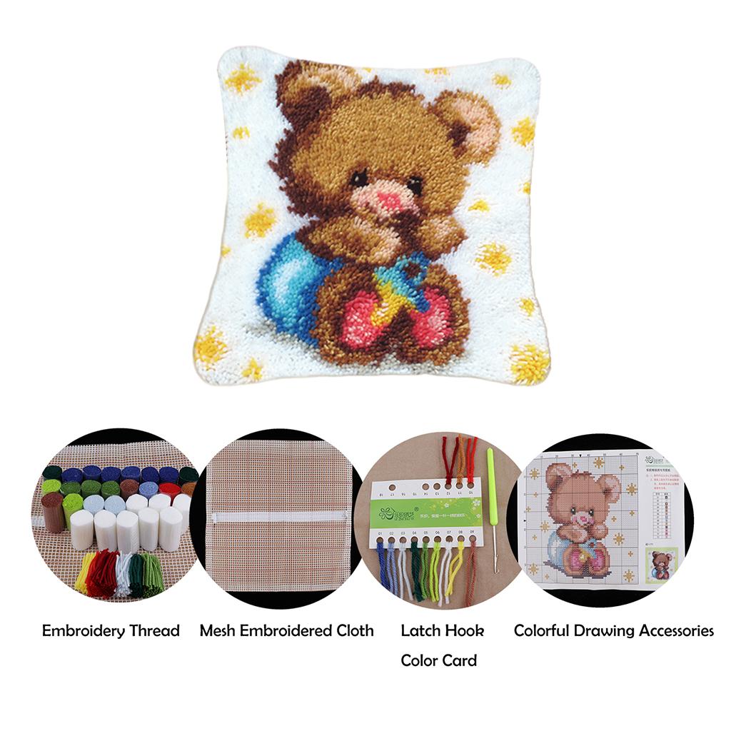 17x17 inch DIY Latch Hook Kits Throw Pillow Cover Cute Rug Animal Pattern Printed, Crochet Needlework Crafts for Kids and Adults