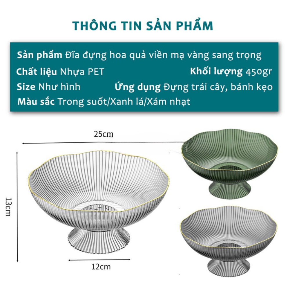 Đĩa Nhựa Đựng Hoa Quả Viền Mạ Vàng Sang Trọng, Khay Đựng Hoa Quả, Bánh Kẹo Có Chân Đế Chắc Chắn, Chịu Lực Tốt - HÀNG CHÍNH HÃNG MINIIN