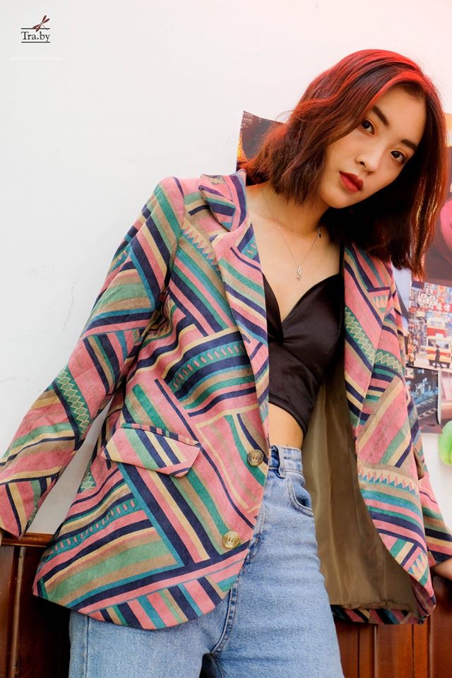 Áo blazer thiết kế hồng vintage