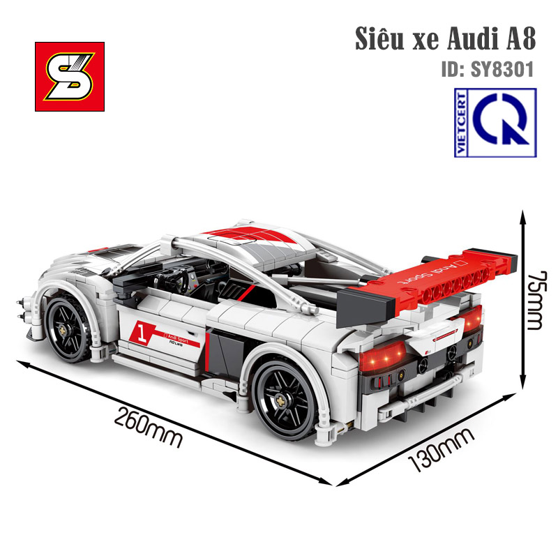Đồ chơi lắp ráp mô hình xe kéo cót chạy đà Siêu xe Audi A8 - SY BLOCK SY8301