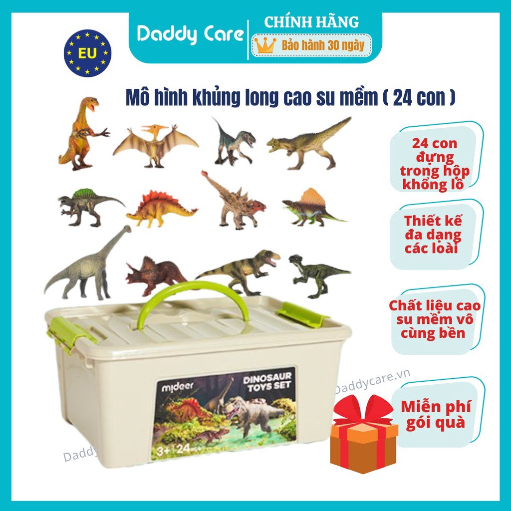 Mô hình khủng long mini cao su mềm 24 con Mideer Dinosaur Toys Set, jurassic world  T-rex spinosaurus