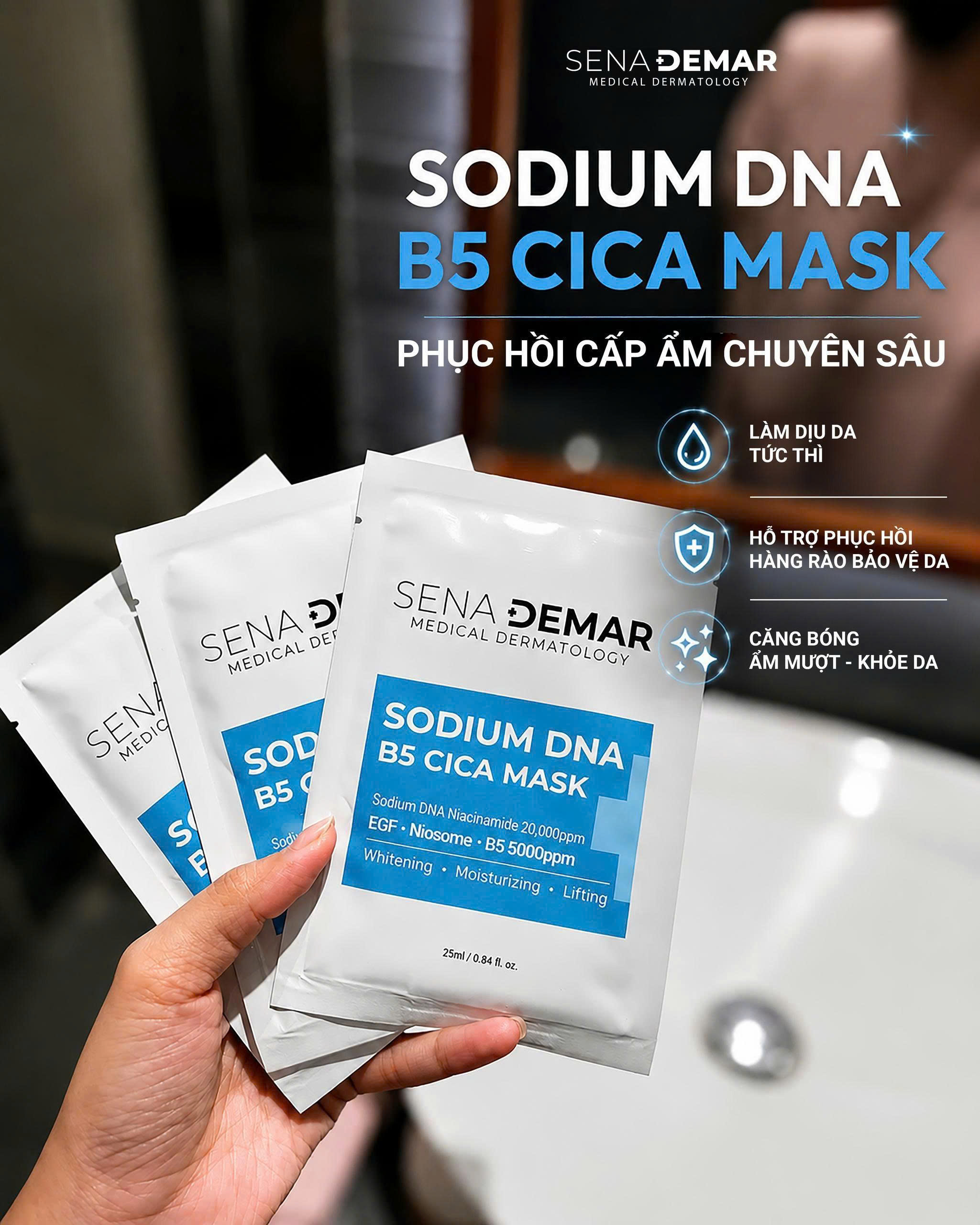 Combo 5-10-20-30-50 miếng Mặt nạ Senademar Sodium DNA B5 mask 25ml hạn 2029 Hàn Quốc cấp ẩm dưỡng trắng phục hồi