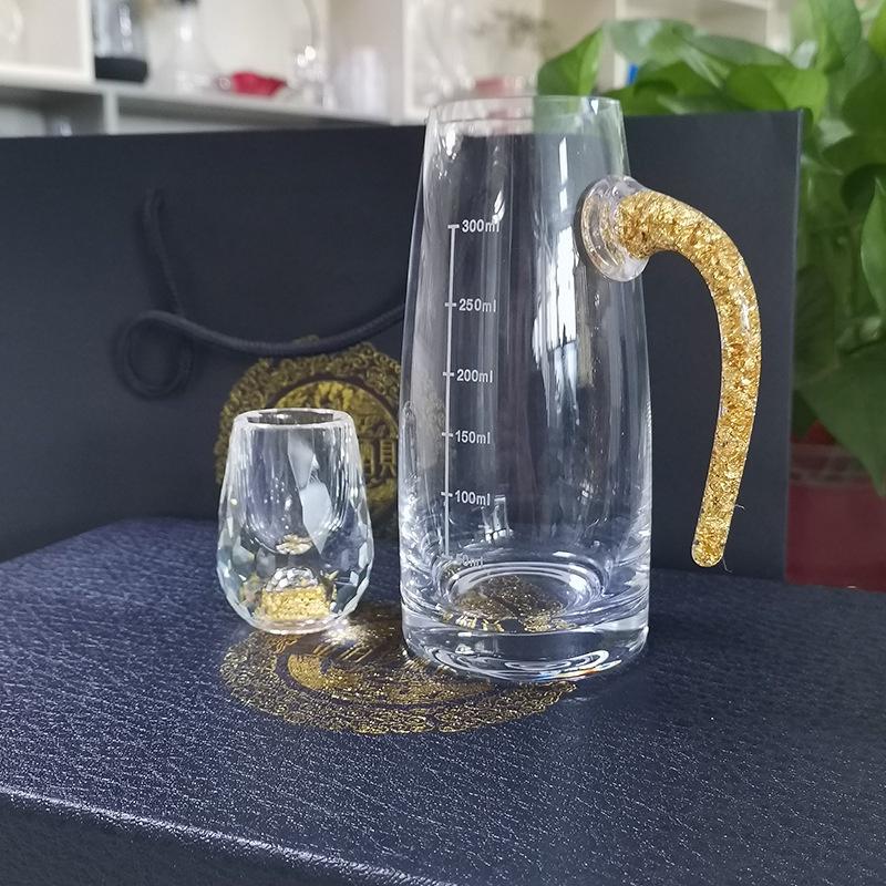 Bộ bình và ly mắt trâu pha lê mạ gold sang trọng 1 bình + 6ly