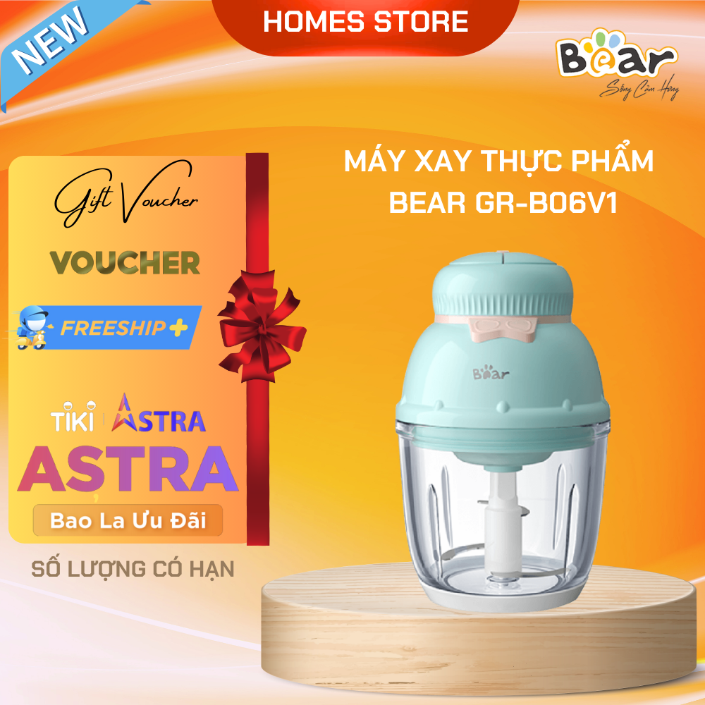 Máy Xay Thịt, Máy Xay Ăn Dặm Bear GR-B06V1 Xay Cực Êm Dung Tích 0.6 Lít Công Suất 200 W- Hàng Chính Hãng