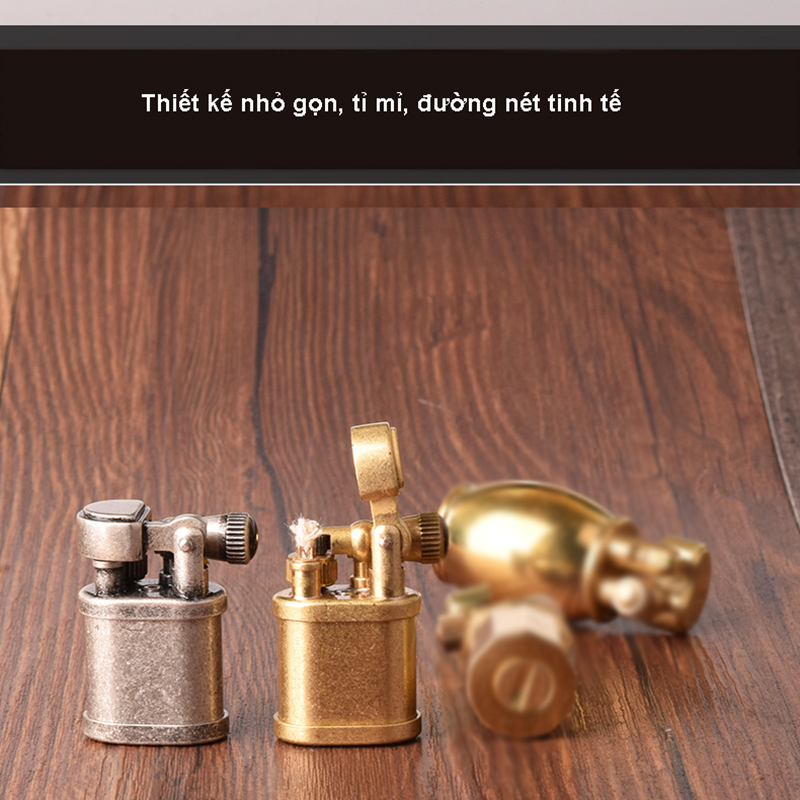 Vỏ Hột Quẹt Bật Lửa Thủ Công TC1703 Kiểu Dáng Nhỏ Gọn Bằng Đồng Cực Chất - Màu Vàng