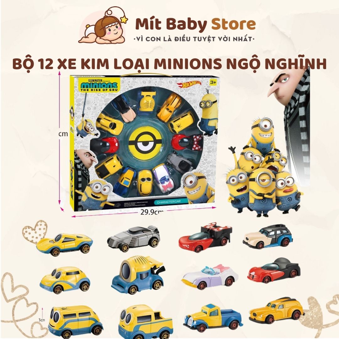 Đồ Chơi Xe Ô Tô Minion set 12 chiếc bằng kim loại ngộ nghĩnh dành cho bé, Đồ chơi Minion