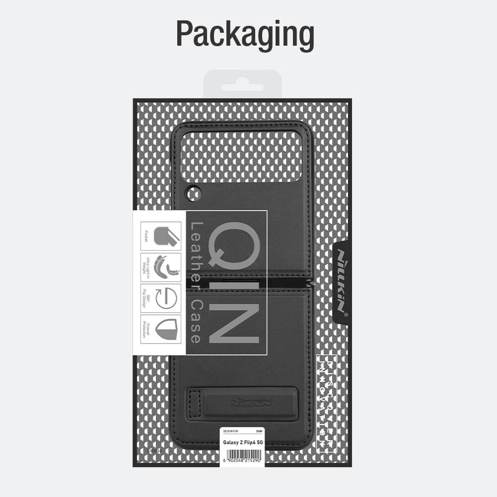 Case bao da chống sốc cho Samsung Galaxy Z Flip 4 trang bị chân chống giá đỡ điện thoại hiệu Nillkin Qin Vegan - hàng nhập khẩu