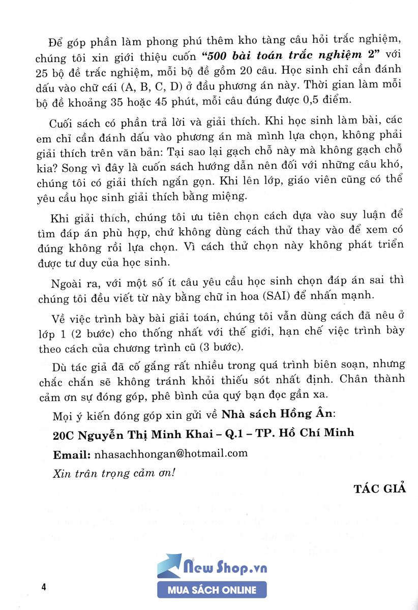 500 Bài Toán Trắc Nghiệm Lớp 2 (Biên Soạn Theo Chương Trình Mới)