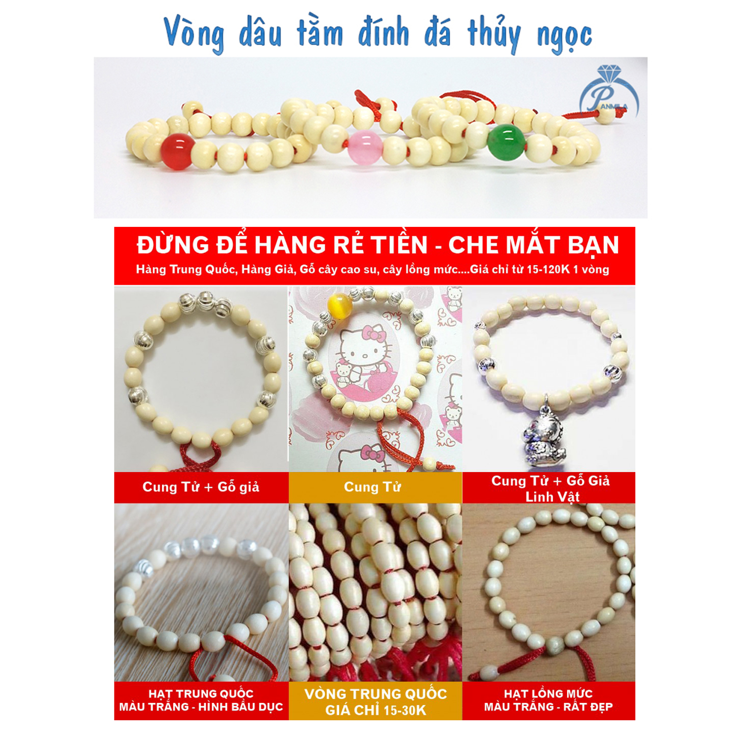 Vòng dâu tằm đính thủy ngọc - Xanh Ngọc