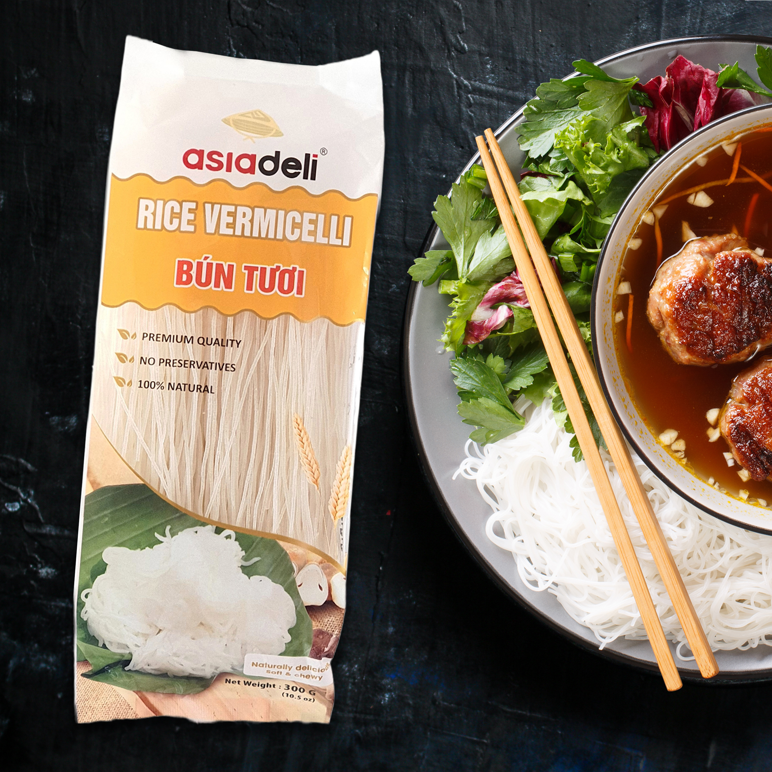 Combo 3 gói Bún Tươi Khô Asiadeli 300g Hàng Xuất Khẩu