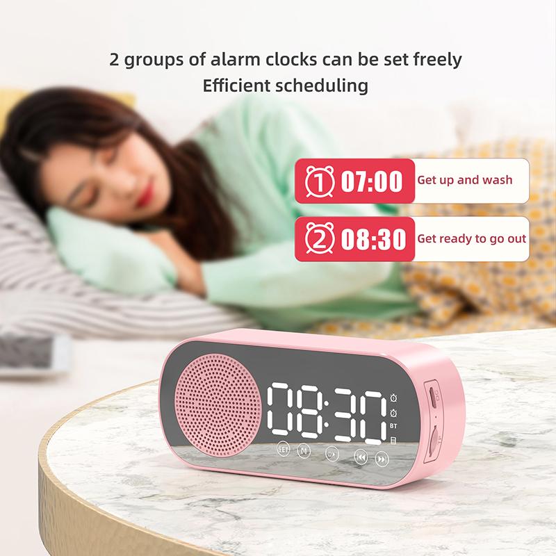 Đồng hồ loa Bluetooth không dây mới Hỗ trợ báo thức kép Thẻ TF Đài FM Soundbar Hộp nhạc HIFI Soundbar Màu sắc: Hồng