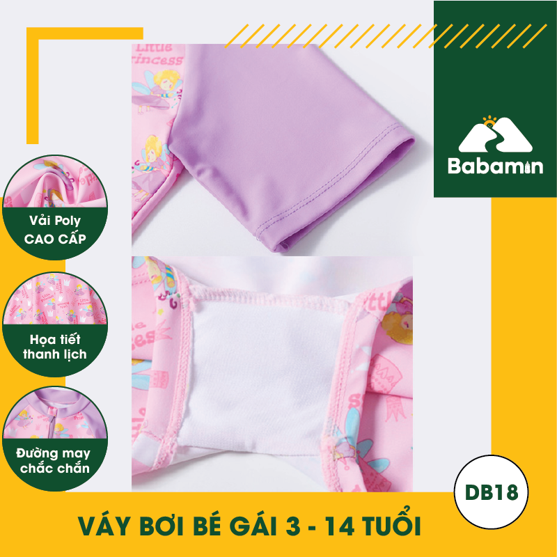 Đồ Bơi Bé Gái 3 - 15 Tuổi, Váy Bơi Cao Cấp Quần Liền Thời Trang - DB18