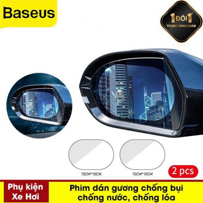 Bộ 2 Miếng Dán Gương Chiếu Hậu Ô Tô Chống Lóa Công Nghệ Nano Trong Suốt Bảo Bệ Chống Mờ Do Sương Mù Và Mưa-Chính Hãng Baseus