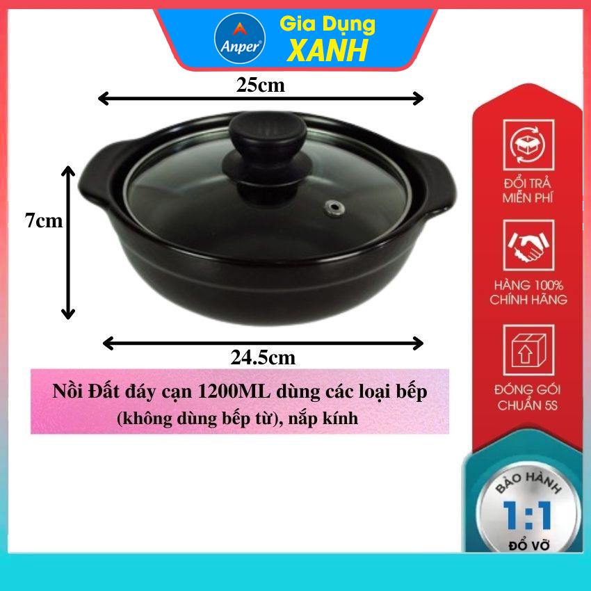 Nồi đất Loại 1 ANPER  5 6 7 8 9&quot;  inch chống dính chịu nhiệt nồi đất kho thịt nồi đất kho cá (Ko Dùng Bếp Từ) nồi đất kho tộ nồi đất nấu mì cay nồi đất hàn quốc hotpot nồi đất nung giá rẻ