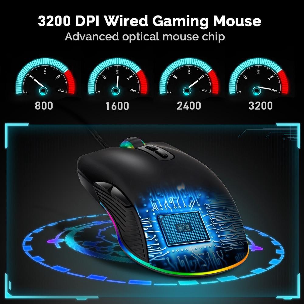 Chuột Chơi Game Có Dây Type-C / USB RGB 3200 DPI Chất Lượng Cao