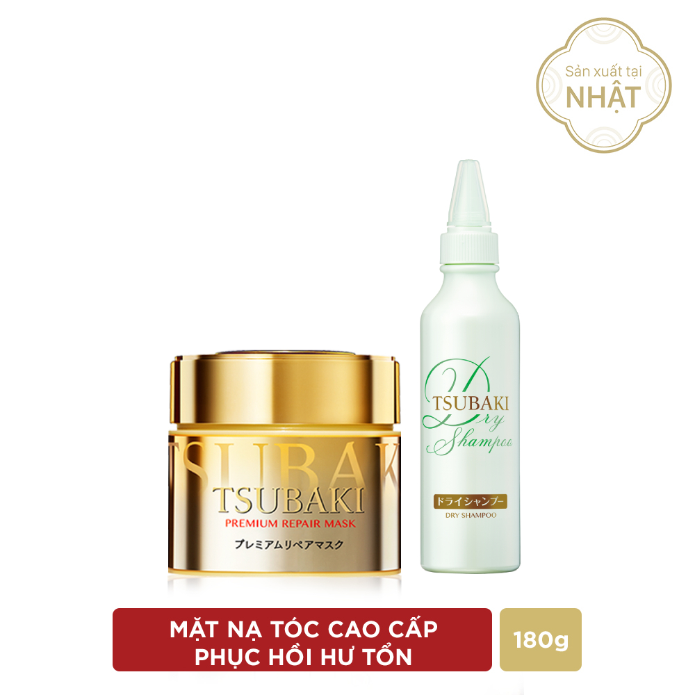 [Mua 1 tặng 1] Mặt Nạ Tóc Cao Cấp Phục Hồi Hư Tổn TSUBAKI (180g) Tặng Dầu gội khô Tsubaki Dry Shampoo 180ml