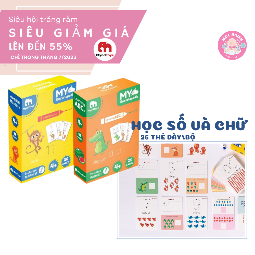 Đồ Chơi Giáo Dục Myndtoys - Thẻ Học Chữ Cái và Số Đếm Dành Cho Các Bé Trên 4 Tuổi
