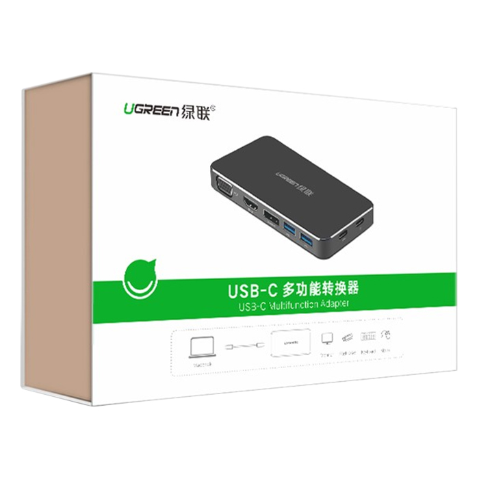 Bộ Chuyển Đổi Ugreen USB Type-C Sang VGA HDMI DP 2 x USB 3.0 Type-C (PD) 40872 - Hàng Chính Hãng