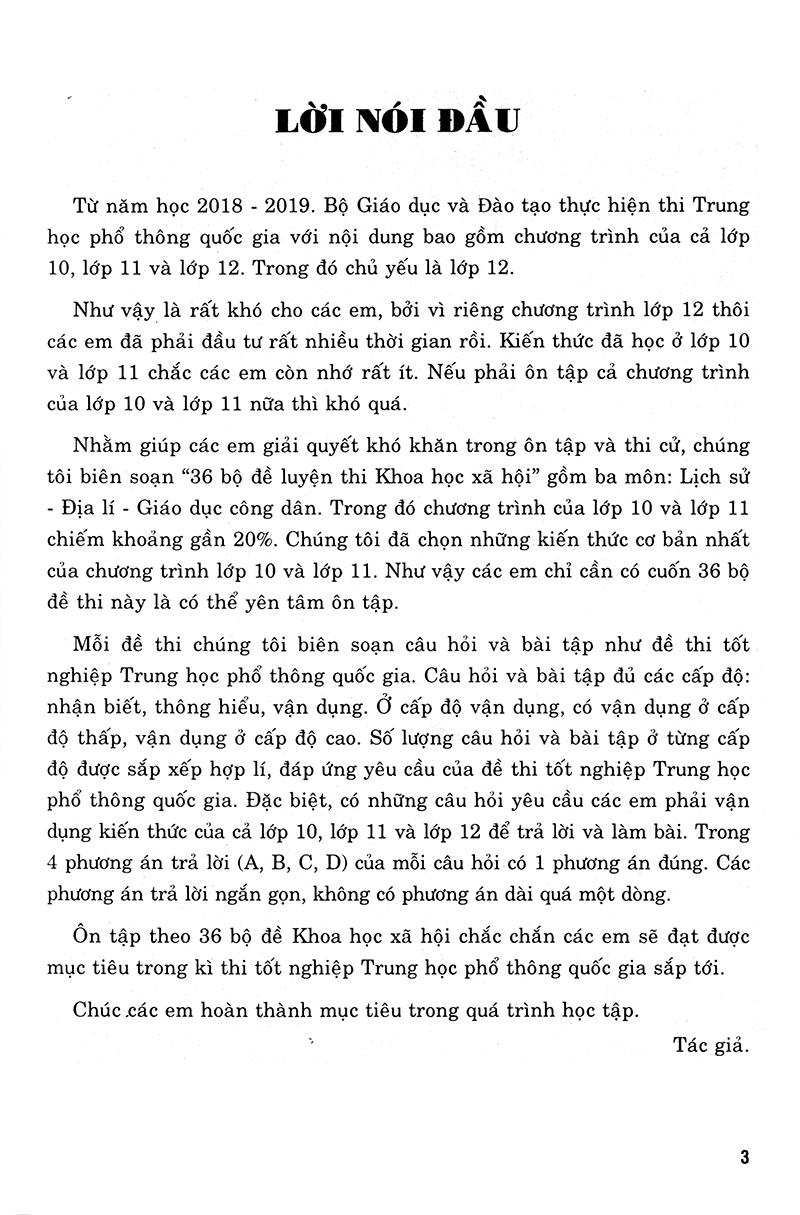 Sách 36 Bộ Đề Trắc Nghiệm Ôn Thi Trung Học Phổ Thông Quốc Gia 2019 - Khoa Học Xã Hội