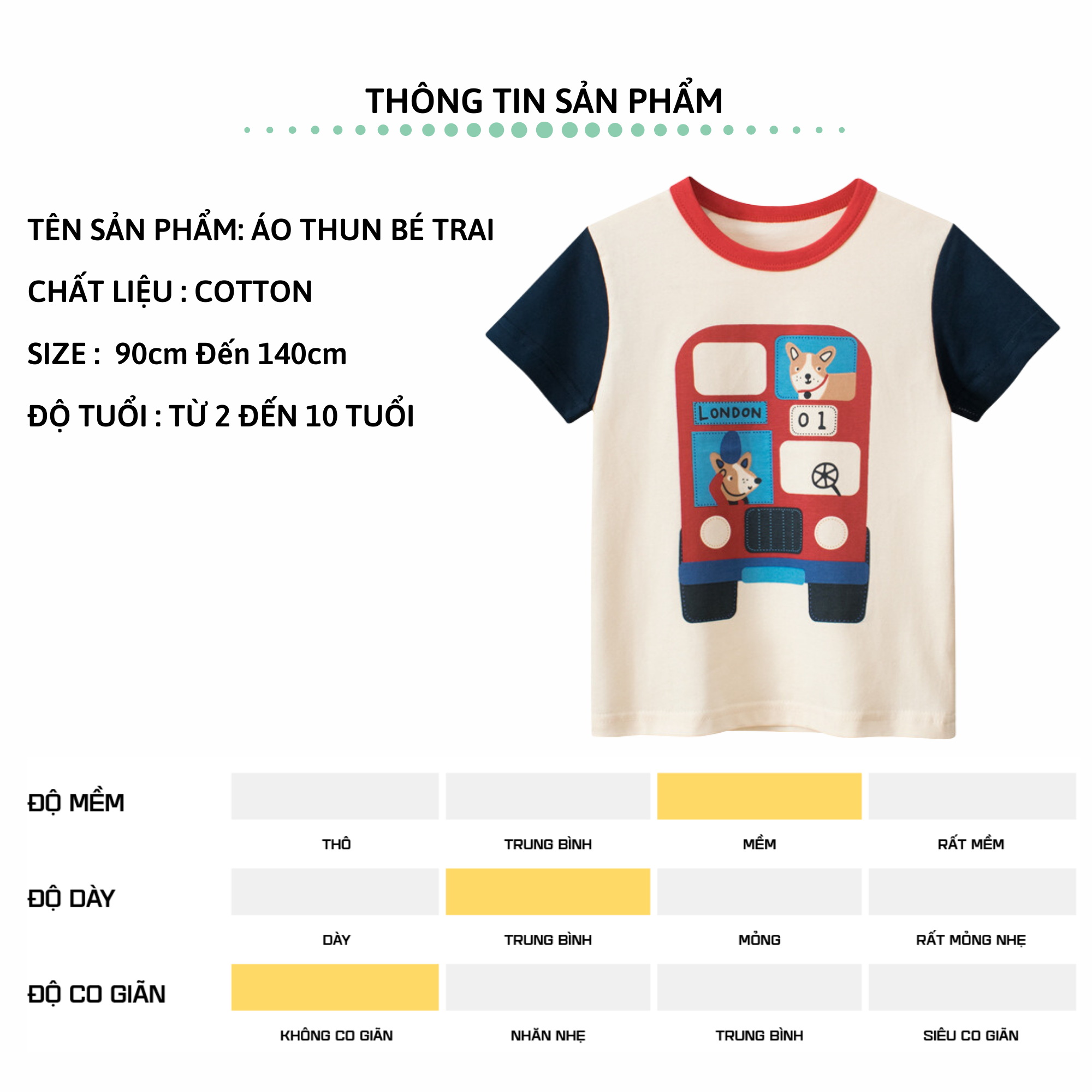 Áo thun bé trai ngắn tay 27Kids áo cộc nam 100% Cotton cho trẻ từ 2-10 tuổi BSTS2