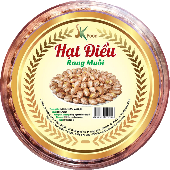 HẠT ĐIỀU VỎ LỤA RANG MUỐI CAO CẤP THƯƠNG HIỆU SK FOOD - 1KG 2 HỘP