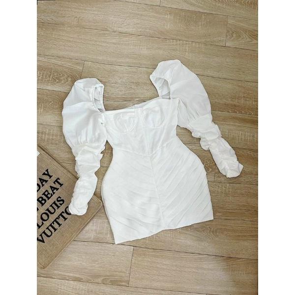 Đầm body tay phồng xếp ly