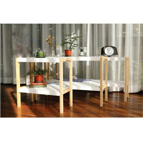 Kệ Gỗ Trang Trí / Kệ Giày Dép Mini 2 Tầng Size S - Màu Trắng Phối Gỗ