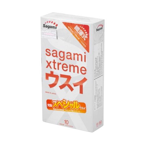 Bao cao su siêu mỏng nhiều gel bôi trơn Sagami Xtreme Super Thin 0.03mm hộp 10 bao cao su