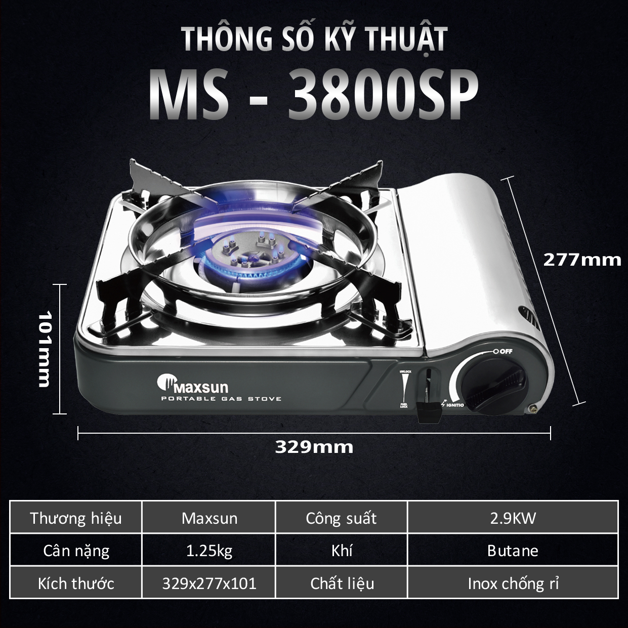Bếp ga mini Maxsun MS-3800SP - Hàng chính hãng