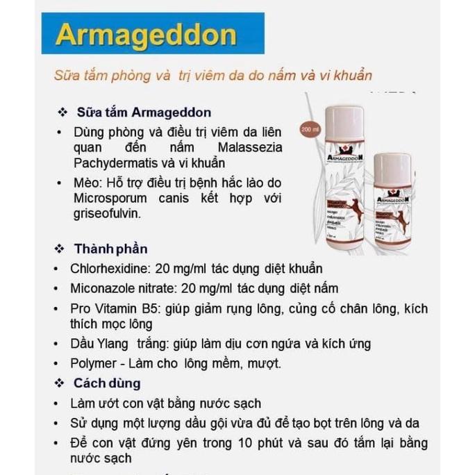 Sữa tắm nấm ARMAGEDDON hết viêm da, ngứa ngáy, giảm rụng lông, dưỡng kích mọc lông cho mèo chó 100ml