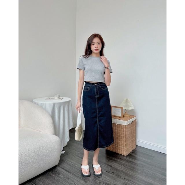 Chân váy jean bò nữ dáng dài v238301 germe